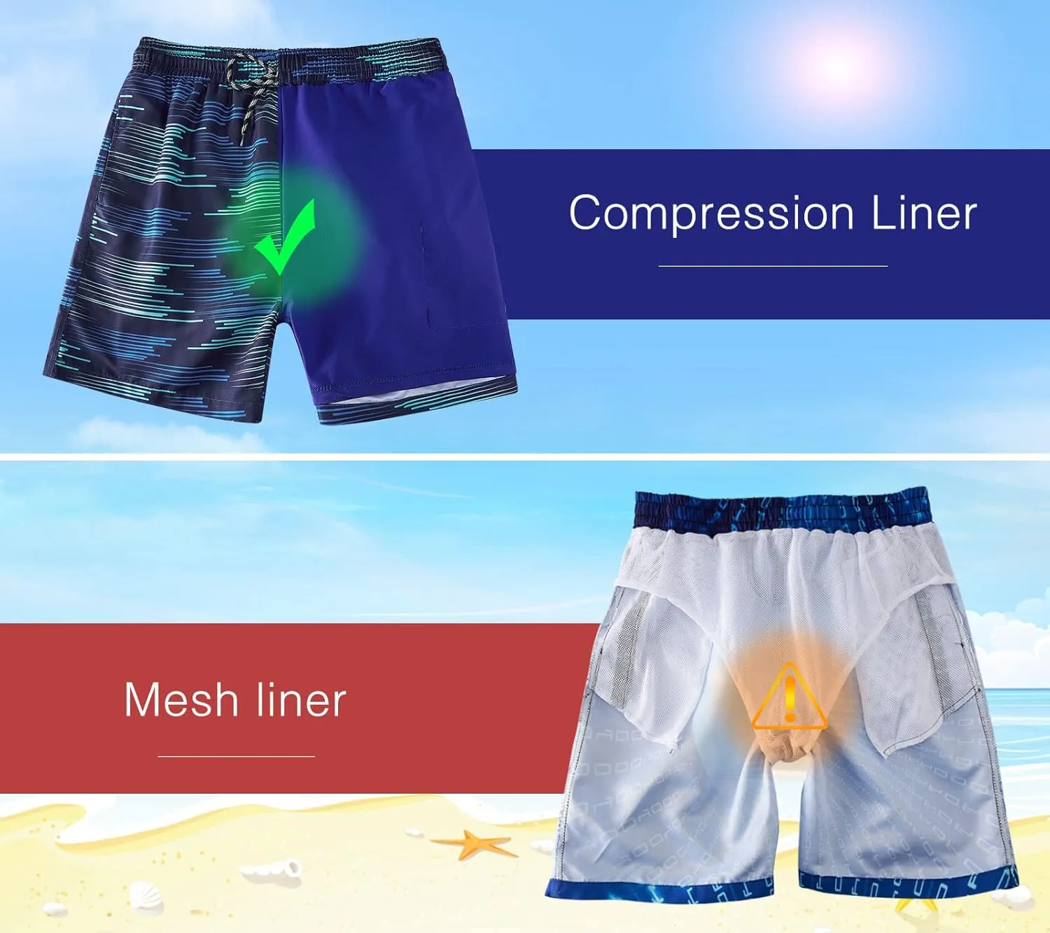 Cozople Boys Swim Trunks with Boxer Brief Liner Compression Swimwear Quick Dry Swim Shorts Bathing Suits 7-20 Years