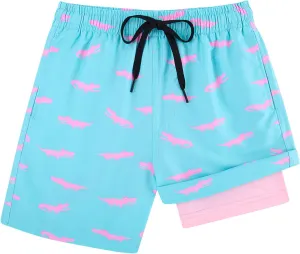 Cozople Boys Swim Trunks with Boxer Brief Liner Compression Swimwear Quick Dry Swim Shorts Bathing Suits 7-20 Years