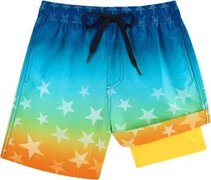Cozople Boys Swim Trunks with Boxer Brief Liner Compression Swimwear Quick Dry Swim Shorts Bathing Suits 7-20 Years
