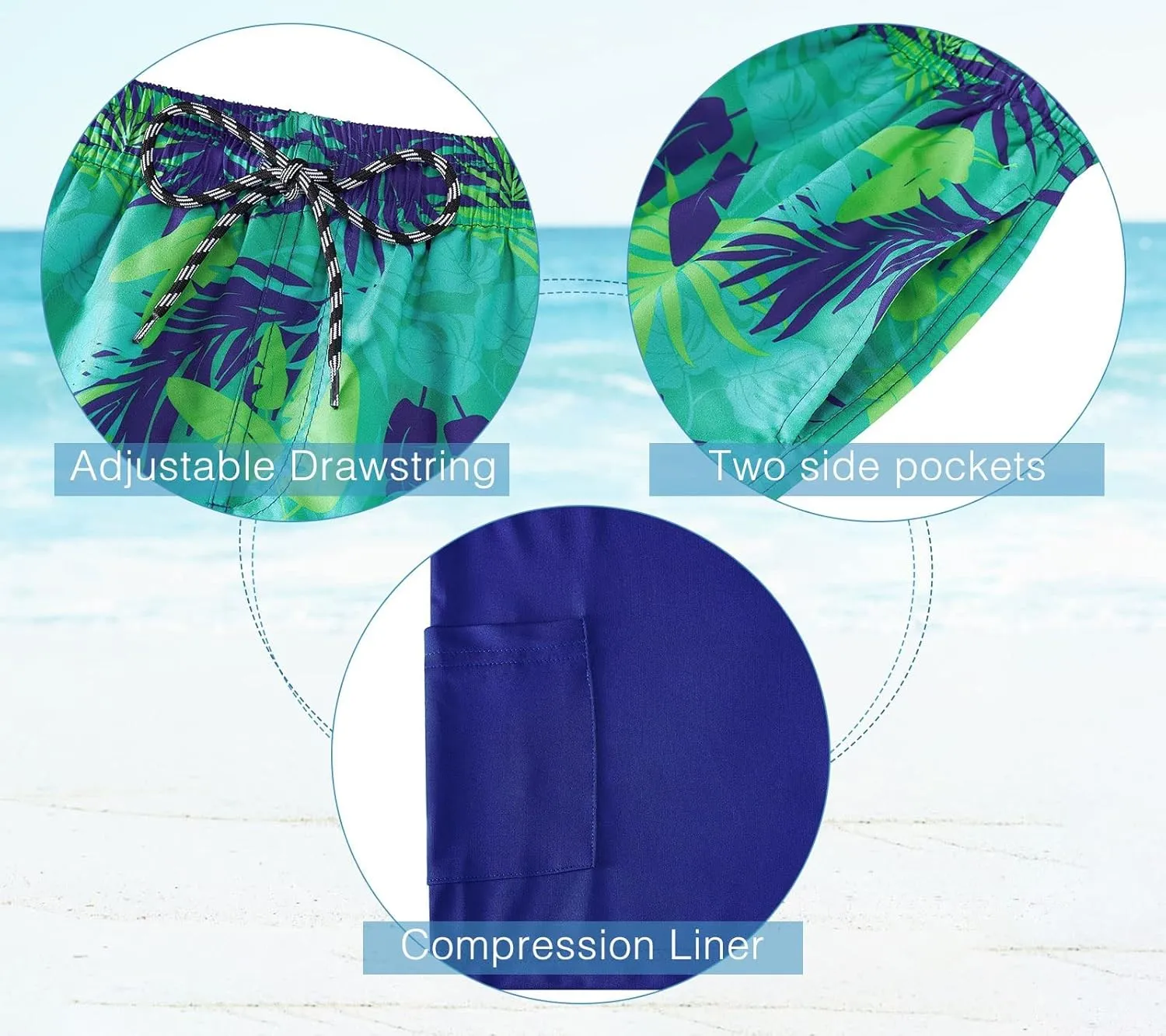 Cozople Boys Swim Trunks with Boxer Brief Liner Compression Swimwear Quick Dry Swim Shorts Bathing Suits 7-20 Years