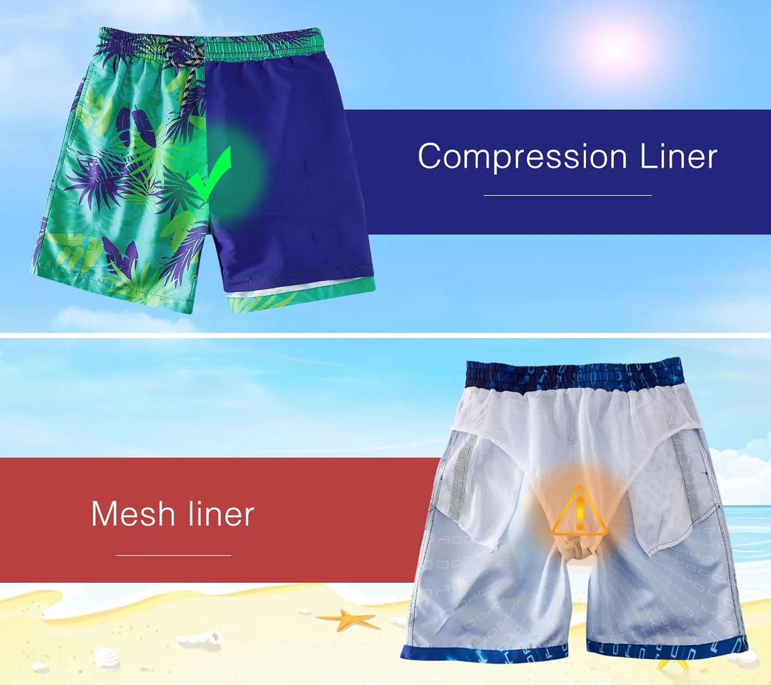 Cozople Boys Swim Trunks with Boxer Brief Liner Compression Swimwear Quick Dry Swim Shorts Bathing Suits 7-20 Years