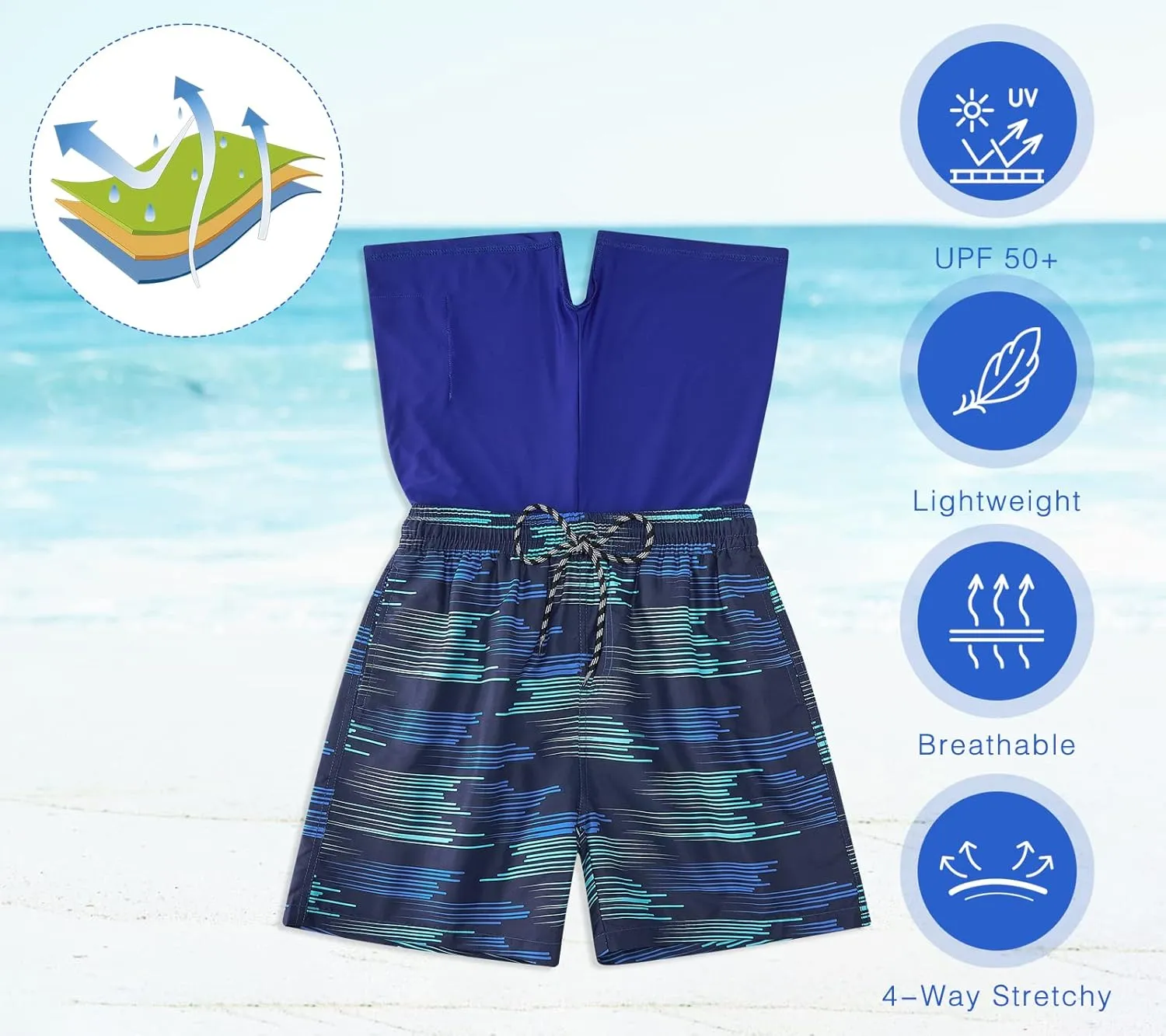 Cozople Boys Swim Trunks with Boxer Brief Liner Compression Swimwear Quick Dry Swim Shorts Bathing Suits 7-20 Years