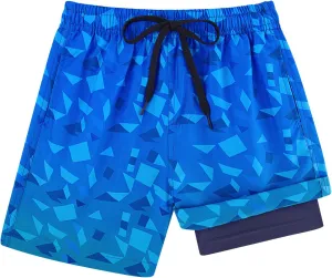 Cozople Boys Swim Trunks with Boxer Brief Liner Compression Swimwear Quick Dry Swim Shorts Bathing Suits 7-20 Years