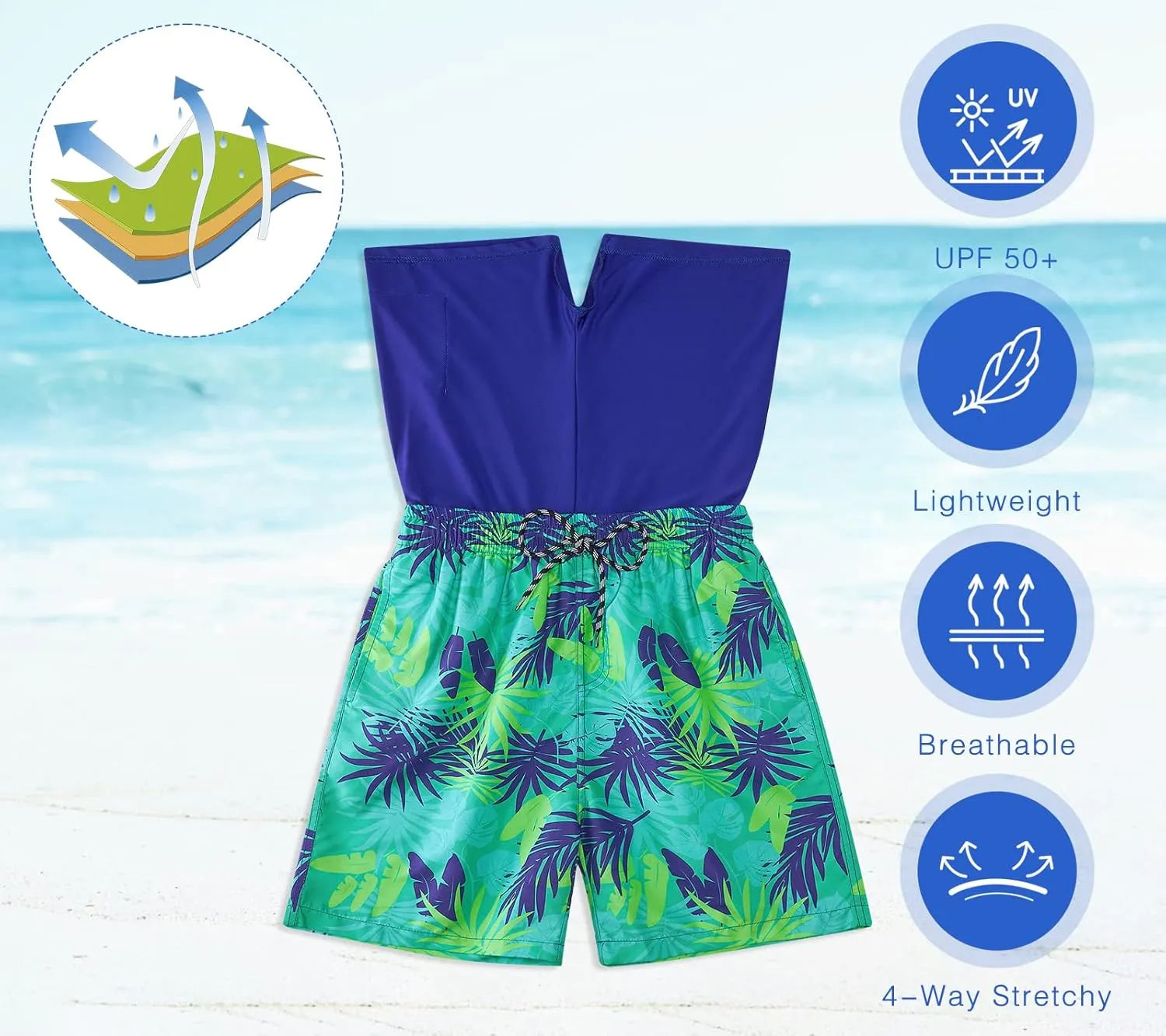 Cozople Boys Swim Trunks with Boxer Brief Liner Compression Swimwear Quick Dry Swim Shorts Bathing Suits 7-20 Years