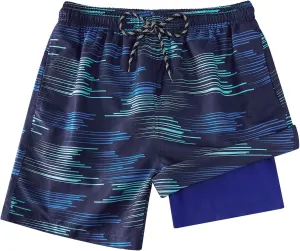 Cozople Boys Swim Trunks with Boxer Brief Liner Compression Swimwear Quick Dry Swim Shorts Bathing Suits 7-20 Years