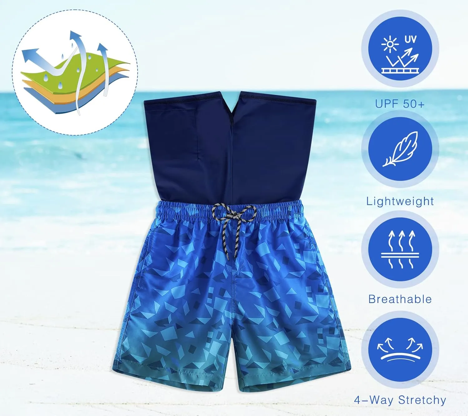 Cozople Boys Swim Trunks with Boxer Brief Liner Compression Swimwear Quick Dry Swim Shorts Bathing Suits 7-20 Years