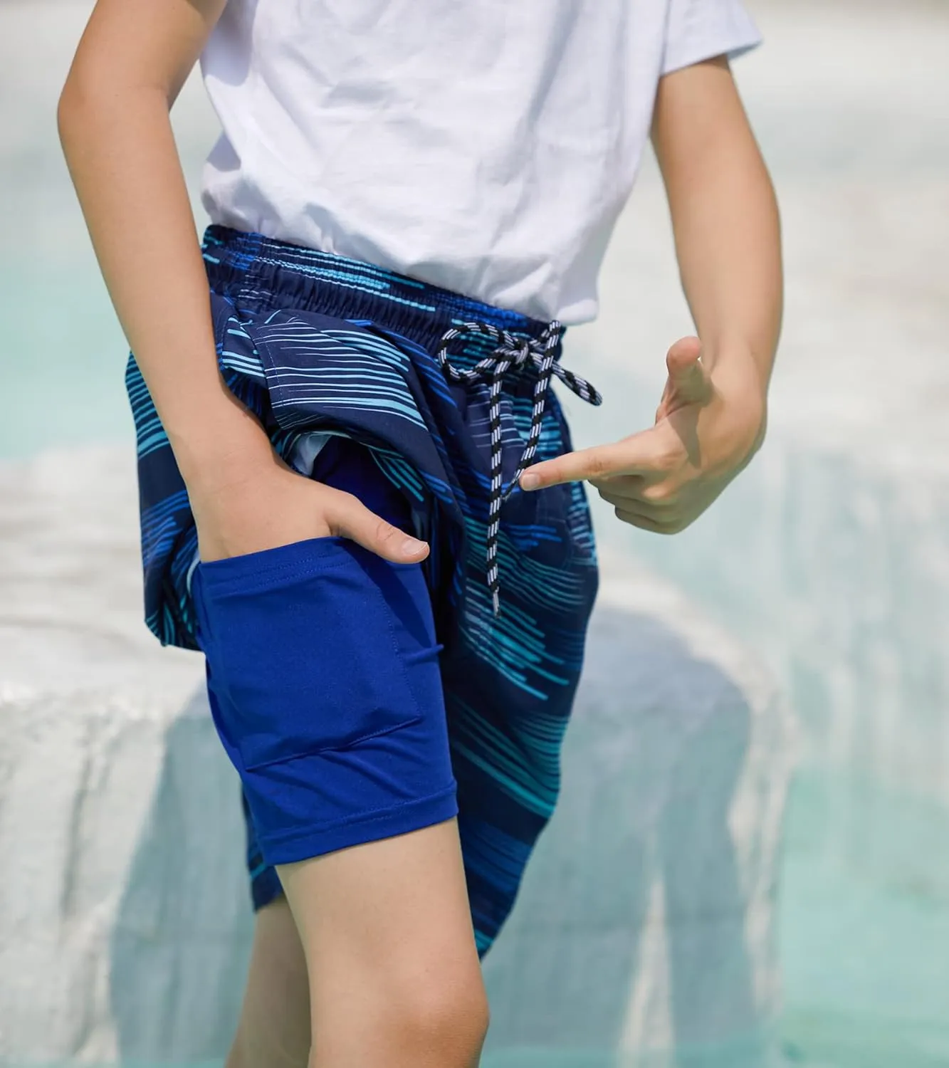 Cozople Boys Swim Trunks with Boxer Brief Liner Compression Swimwear Quick Dry Swim Shorts Bathing Suits 7-20 Years