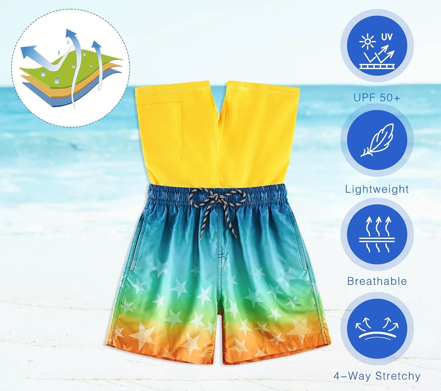 Cozople Boys Swim Trunks with Boxer Brief Liner Compression Swimwear Quick Dry Swim Shorts Bathing Suits 7-20 Years