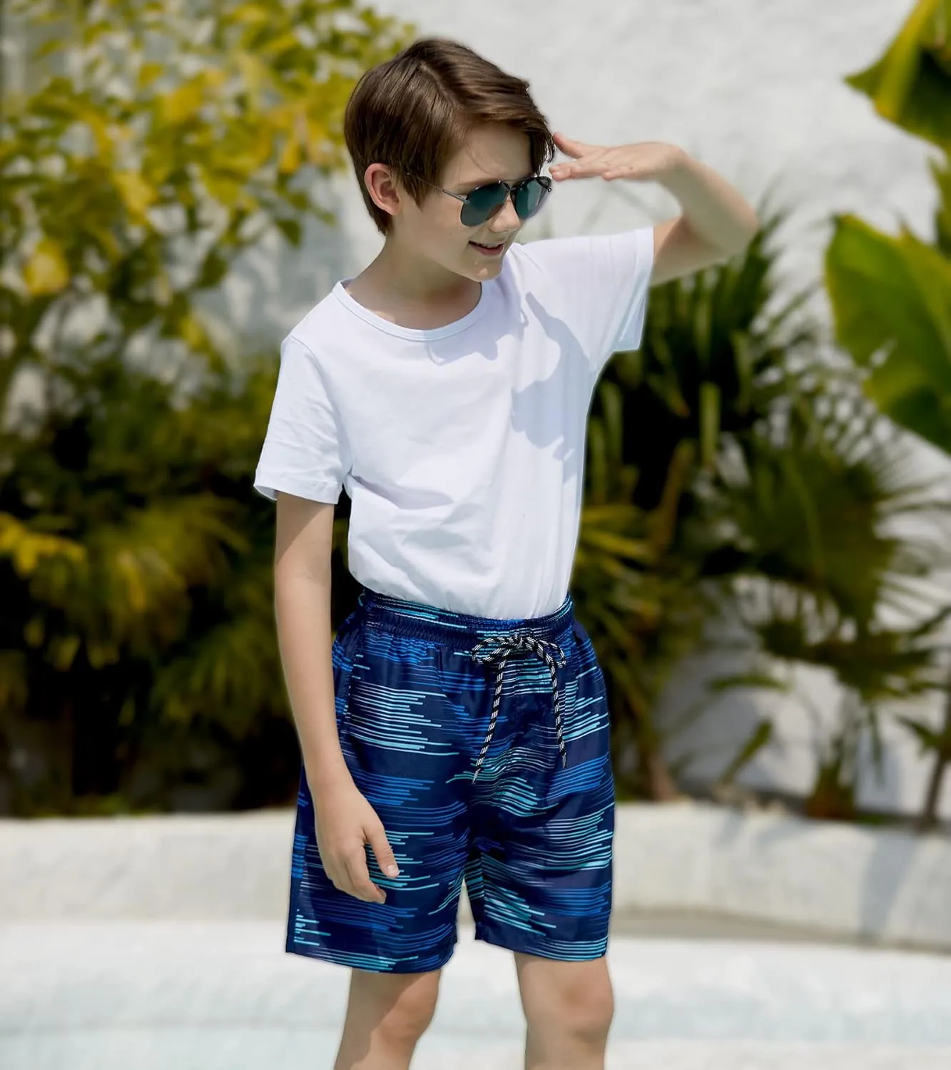 Cozople Boys Swim Trunks with Boxer Brief Liner Compression Swimwear Quick Dry Swim Shorts Bathing Suits 7-20 Years