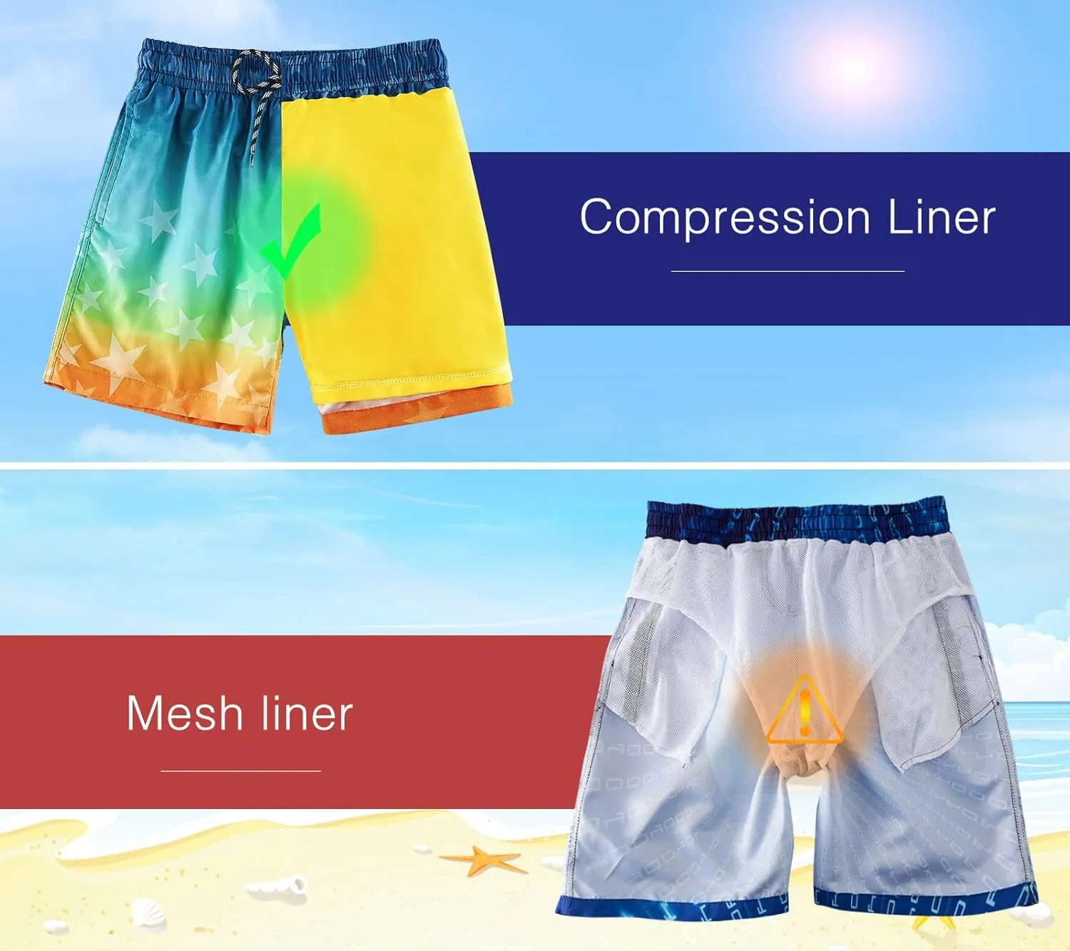 Cozople Boys Swim Trunks with Boxer Brief Liner Compression Swimwear Quick Dry Swim Shorts Bathing Suits 7-20 Years