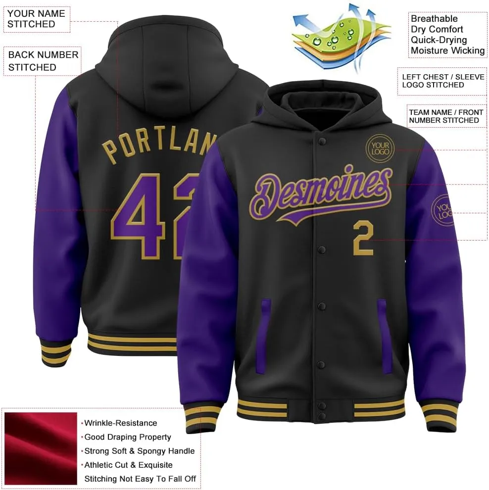 Custom Adult/Teen Letterman Hoodie Jackets Personalized Full-Snap Varsity Jackets Baseball Bomber Team Jacket