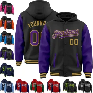 Custom Adult/Teen Letterman Hoodie Jackets Personalized Full-Snap Varsity Jackets Baseball Bomber Team Jacket