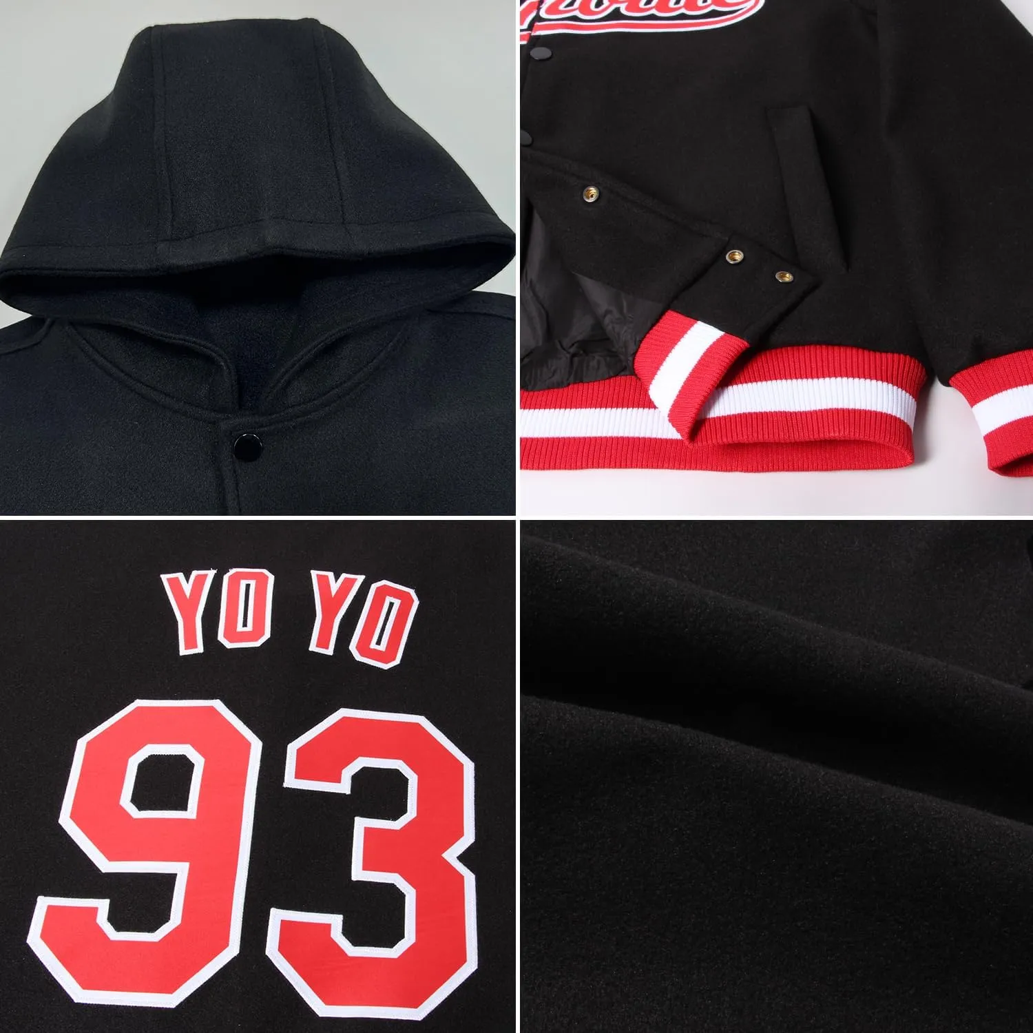 Custom Adult/Teen Letterman Hoodie Jackets Personalized Full-Snap Varsity Jackets Baseball Bomber Team Jacket