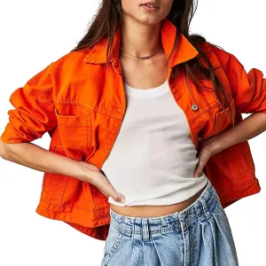 Denim Jacket for Women Long Sleeve Button Down Jacket Pleated Back Jean Shirts Fall Coat with Pockets