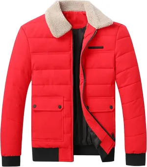 DGHM-JLMY Men's Autumn Winter Padded Coats Simple Stylish Slim Fit Quilted Coat Lambswool Lapel Collar Cotton-Padded Jacket
