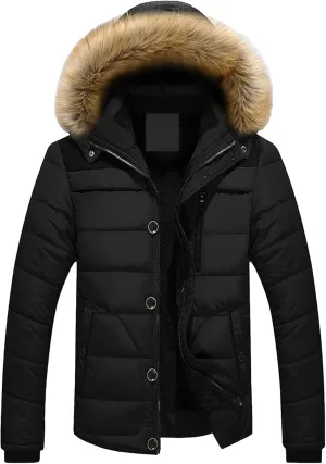 DGHM-JLMY Men's Cotton-Padded Jacket Coat Fur Collar Detachable Hooded Outerwear Casual Sherpa Fleece Lined Puffer Jackets