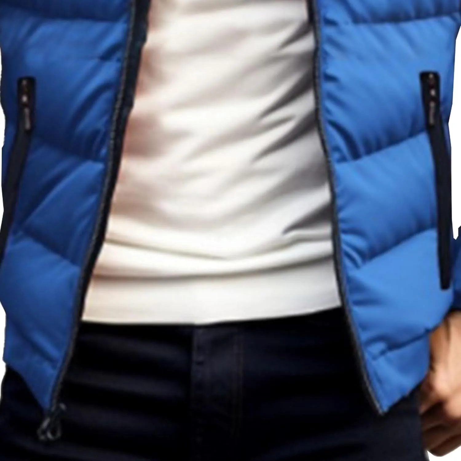 DGHM-JLMY Men's Solid Color Cotton-Padded Jacket Fashion Simple Color Block Zip Quilted Coat Stand Collar Slim Fit Outwear