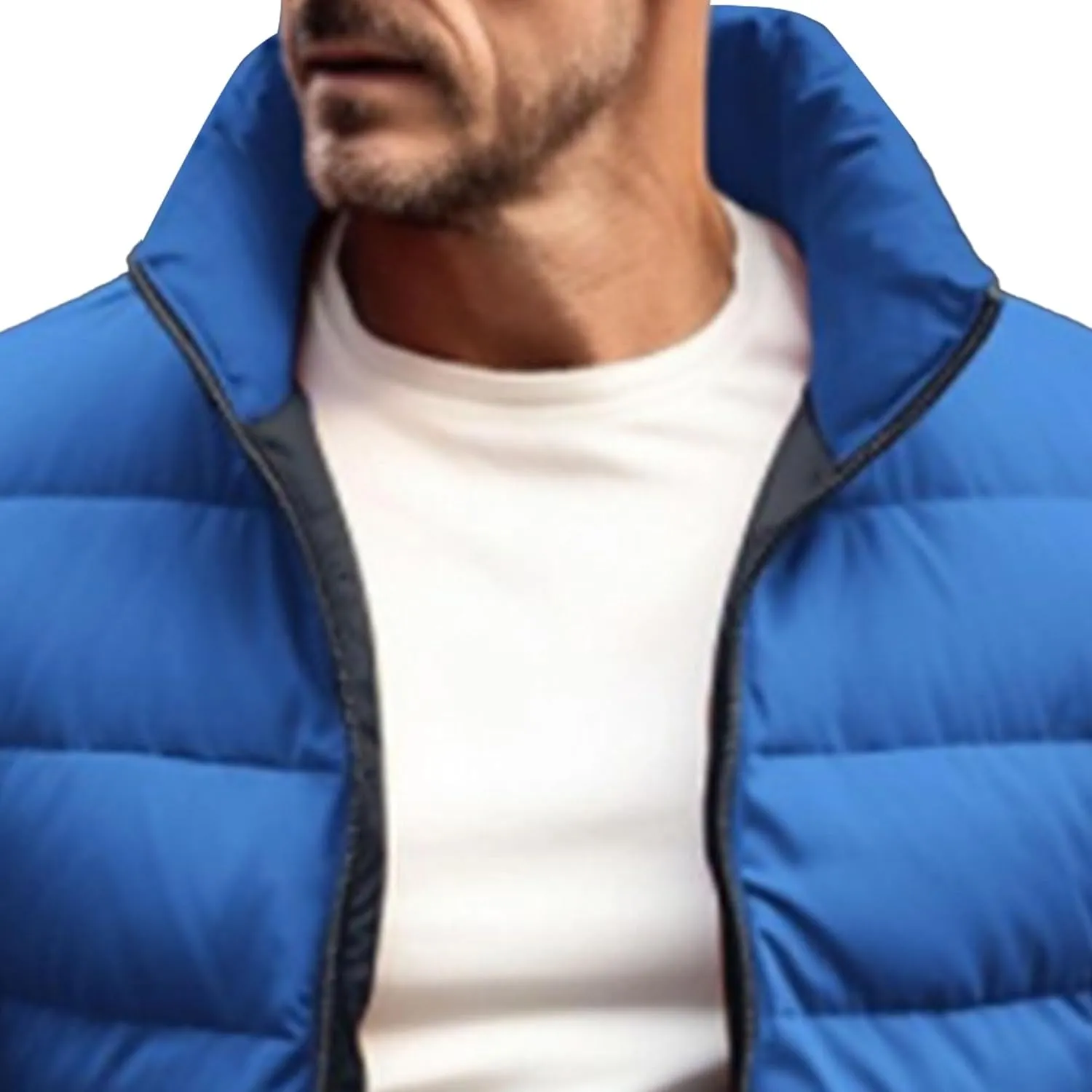 DGHM-JLMY Men's Solid Color Cotton-Padded Jacket Fashion Simple Color Block Zip Quilted Coat Stand Collar Slim Fit Outwear