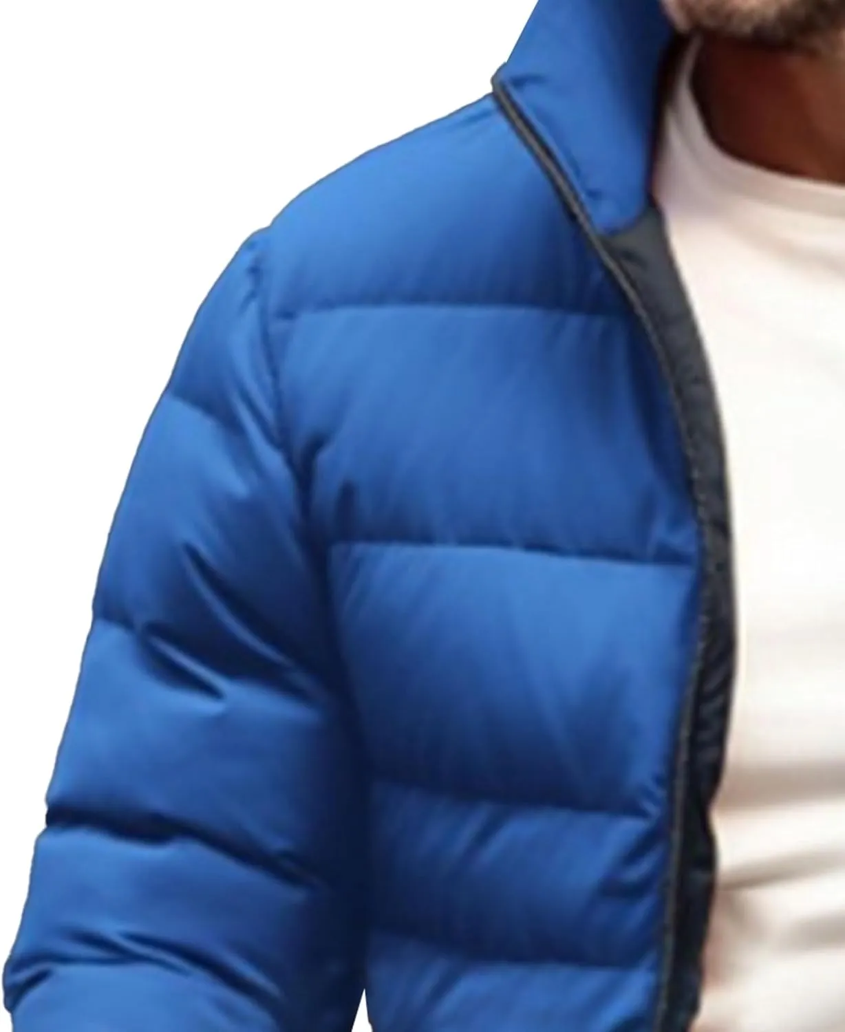 DGHM-JLMY Men's Solid Color Cotton-Padded Jacket Fashion Simple Color Block Zip Quilted Coat Stand Collar Slim Fit Outwear