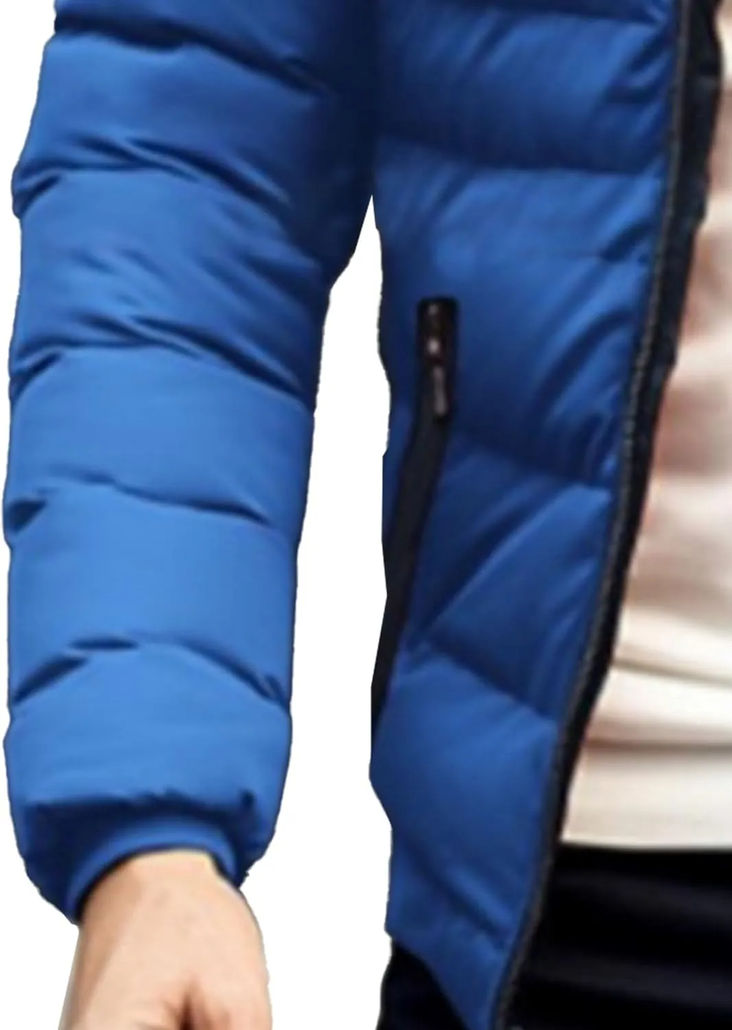 DGHM-JLMY Men's Solid Color Cotton-Padded Jacket Fashion Simple Color Block Zip Quilted Coat Stand Collar Slim Fit Outwear