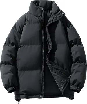 DGHM-JLMY Winter Puffer Jackets For Men Thicken Warm Stand Collar Down Puffy Jacket Solid Couple Casual All-Match Overcoat