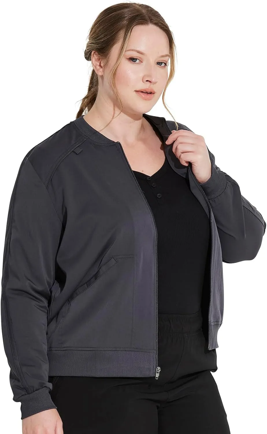 Dickies Women Scrub Jacket Zip Front Warm-Up Rib Knit Collar with 2 Welt Pocket DK365