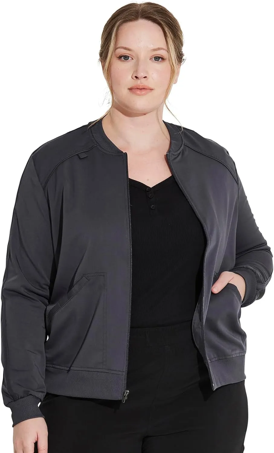 Dickies Women Scrub Jacket Zip Front Warm-Up Rib Knit Collar with 2 Welt Pocket DK365