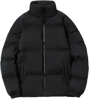 Disimlarl Men Outdoor Casual Parka Cotton-Padded Slim Warm Coat Zip Up Stand Collar Street Jacket