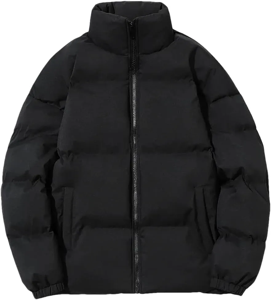 Disimlarl Men Outdoor Casual Parka Cotton-Padded Slim Warm Coat Zip Up Stand Collar Street Jacket