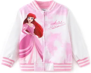Disney Frozen Elsa Princess Moana Ariel Rapunzel Toddler Girl Varsity Bomber Jacket Lightweight Zip-up Sweatshirt 2-6T