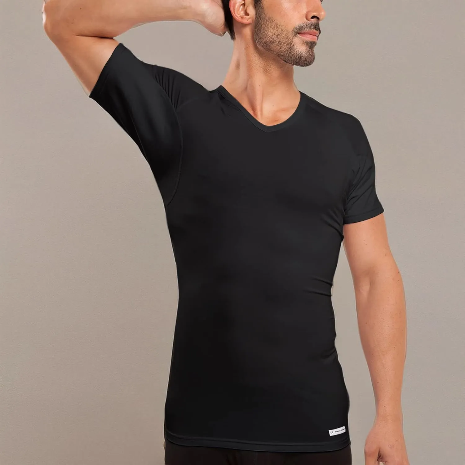 Ejis Men's Sweat Proof Undershirt, V Neck, Anti-Odor Silver, Micro Modal, Sweat Pads
