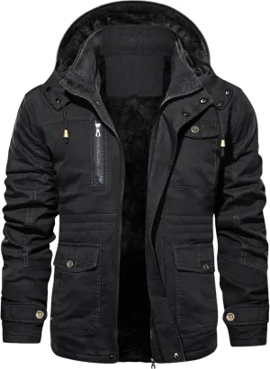 EKLENTSON Men's Winter Coat Fleece Lined Military Jacekt Thick Cotton Parka Jacket Warm Cargo Jacket Work Coat with Hood