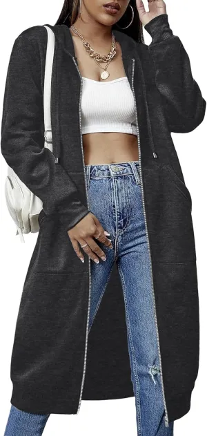 ELESOL Women Casual Zip up Fleece Hoodies Tunic Sweatshirt Long Hoodie Jacket S-XXXL