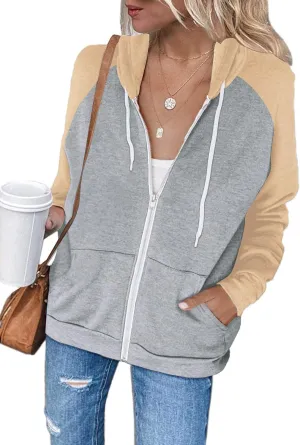 Ezbelle Women's Color Block Zip Up Hoodie Sweatshirt Casual Long Sleeve Jacket Sweater with Pockets