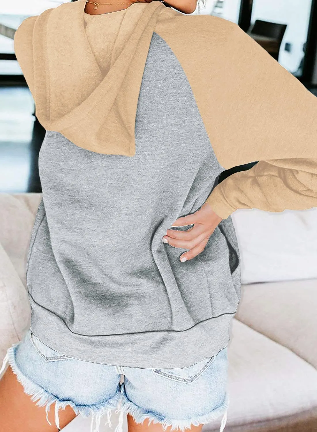 Ezbelle Women's Color Block Zip Up Hoodie Sweatshirt Casual Long Sleeve Jacket Sweater with Pockets