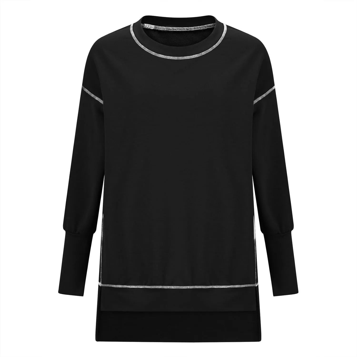 Fall Sweatshirts For Women Trendy 2024 Oversized Long Sleeve Crewneck Pullover Tops Side Slit Slouchy Sweatshirt