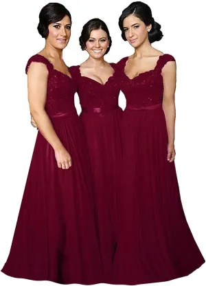 Fanciest Navy Blue Bridesmaid Dresses for Women Long Chiffon A Line Appliques Lace Formal Dress Maxi Prom Gowns