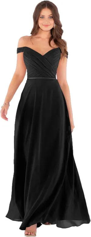 Fanciest Women's Off Shoulder Bridesmaid Dresses Long Chiffon Formal Wedding Prom Evening Gown