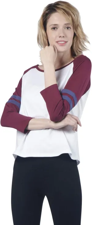 Fashion Women Baseball T Shirt, 100% Organic Cotton Loose Fit 3/4 Long Sleeve Tee