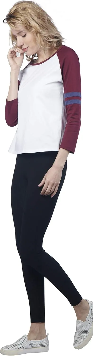 Fashion Women Baseball T Shirt, 100% Organic Cotton Loose Fit 3/4 Long Sleeve Tee