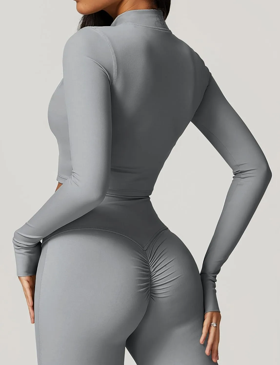 FEOYA Women Long Sleeve Full Zip Workout Crop Jacket Slim Fit Turtleneck Thumbhole Sports Track Jacket Ultra Short 2023
