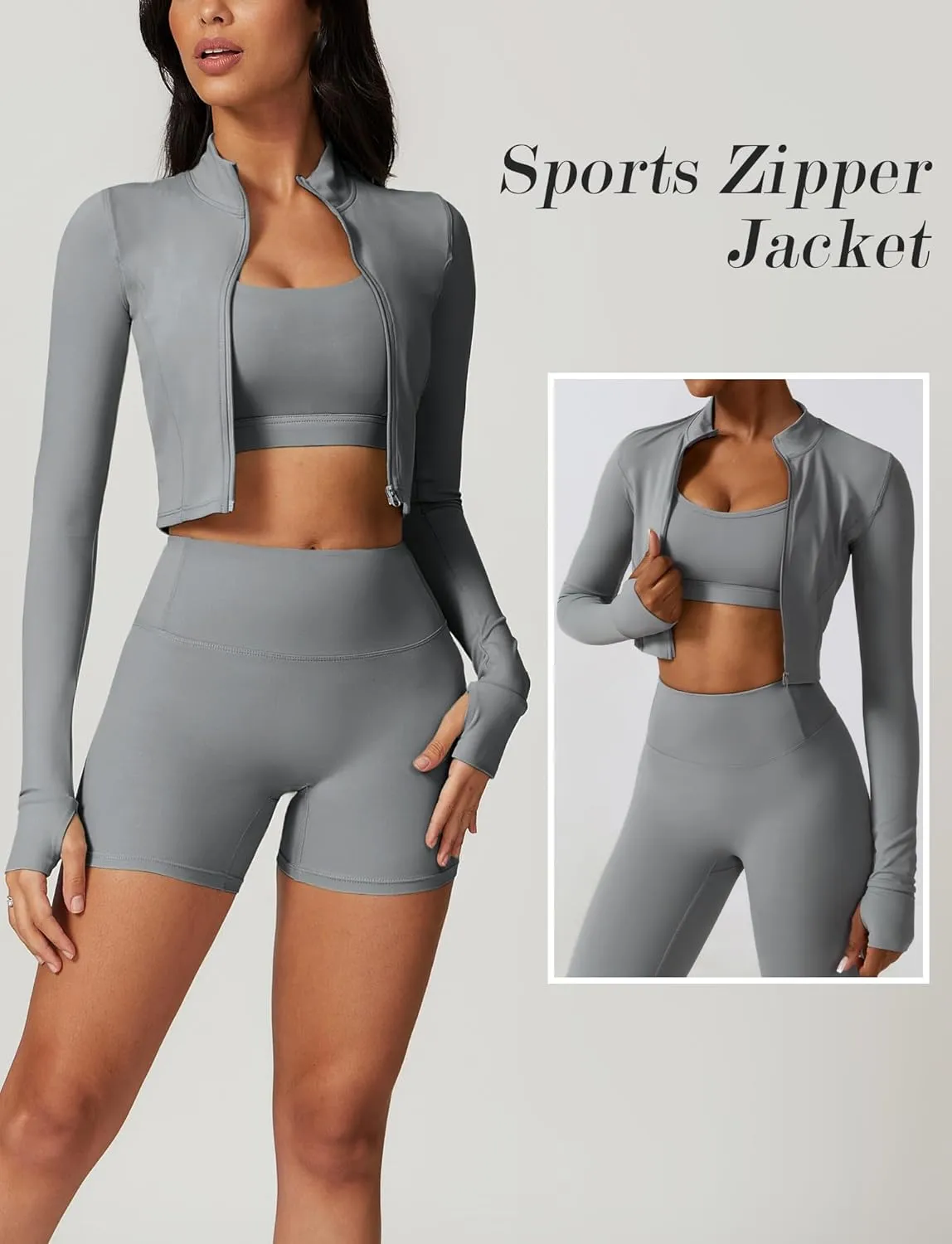 FEOYA Women Long Sleeve Full Zip Workout Crop Jacket Slim Fit Turtleneck Thumbhole Sports Track Jacket Ultra Short 2023