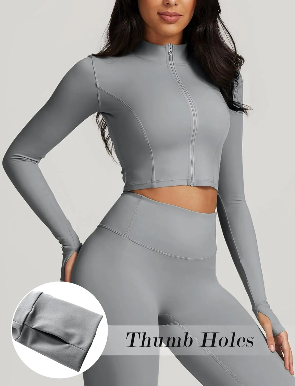 FEOYA Women Long Sleeve Full Zip Workout Crop Jacket Slim Fit Turtleneck Thumbhole Sports Track Jacket Ultra Short 2023