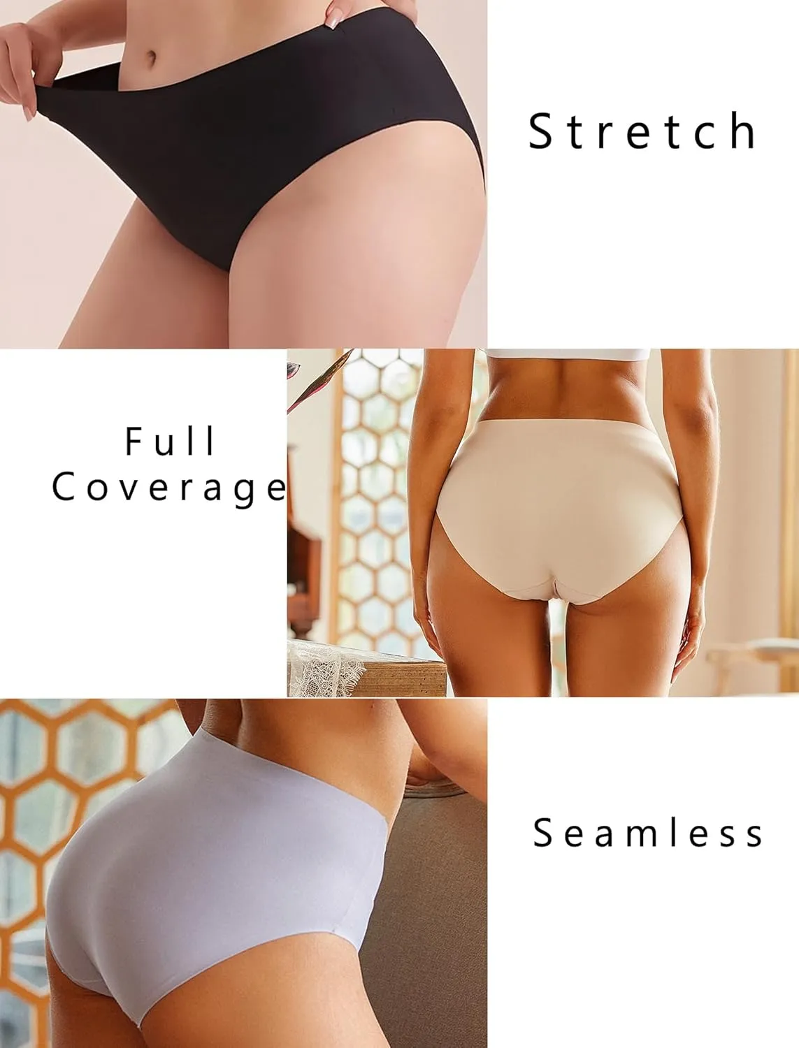 FINETOO Women's High Waisted Seamless Underwear Full Coverage Brief Ladies No Show Panties Sexy Lingerie Regular&Plus Size