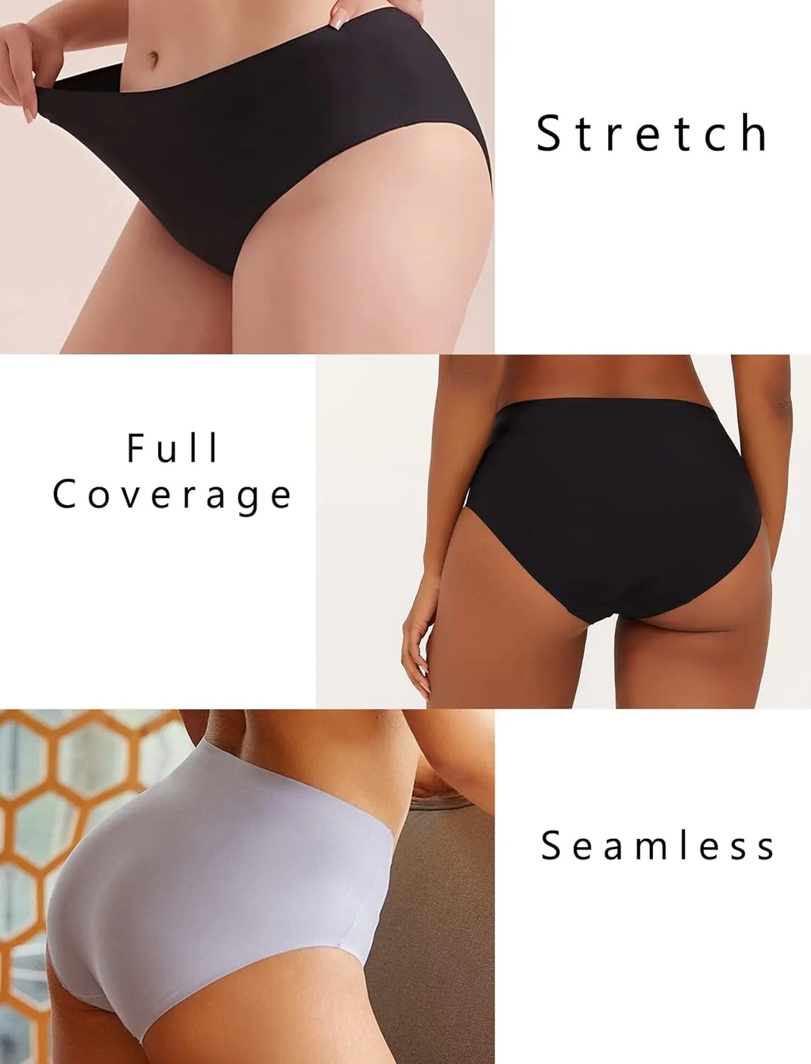 FINETOO Women's High Waisted Seamless Underwear Full Coverage Brief Ladies No Show Panties Sexy Lingerie Regular&Plus Size