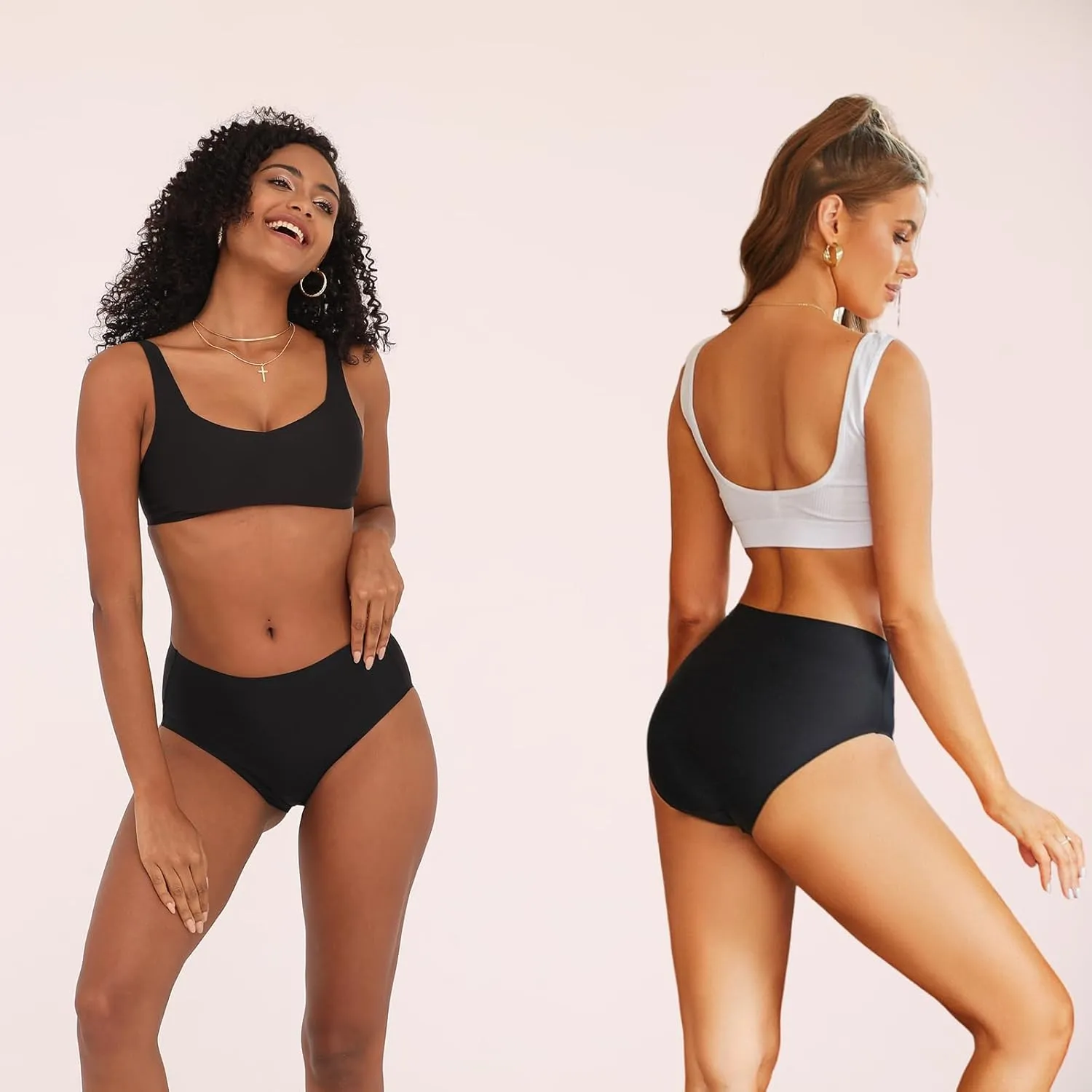FINETOO Women's High Waisted Seamless Underwear Full Coverage Brief Ladies No Show Panties Sexy Lingerie Regular&Plus Size