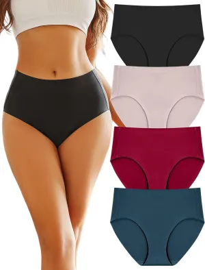 FINETOO Women's High Waisted Seamless Underwear Full Coverage Brief Ladies No Show Panties Sexy Lingerie Regular&Plus Size