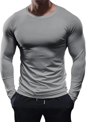 Fioboc Compression Shirts Active Crew Neck Tee Moisture Wicking Quick Dry Gym Running Shirts S-4XL