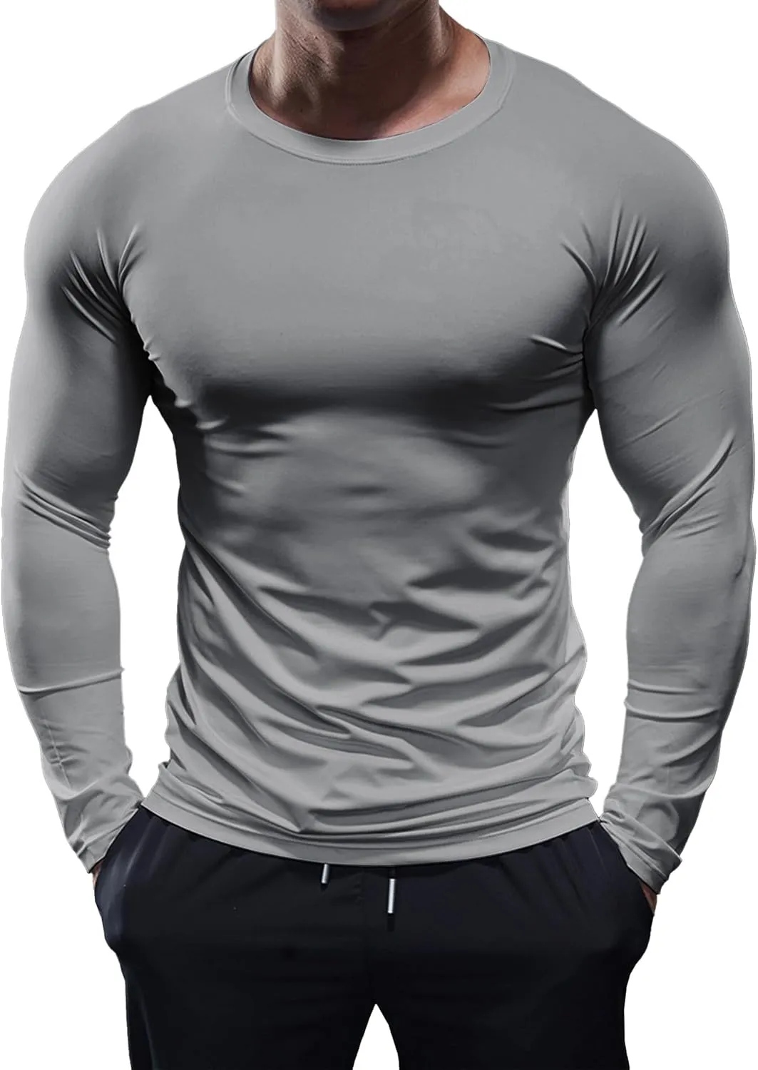 Fioboc Compression Shirts Active Crew Neck Tee Moisture Wicking Quick Dry Gym Running Shirts S-4XL