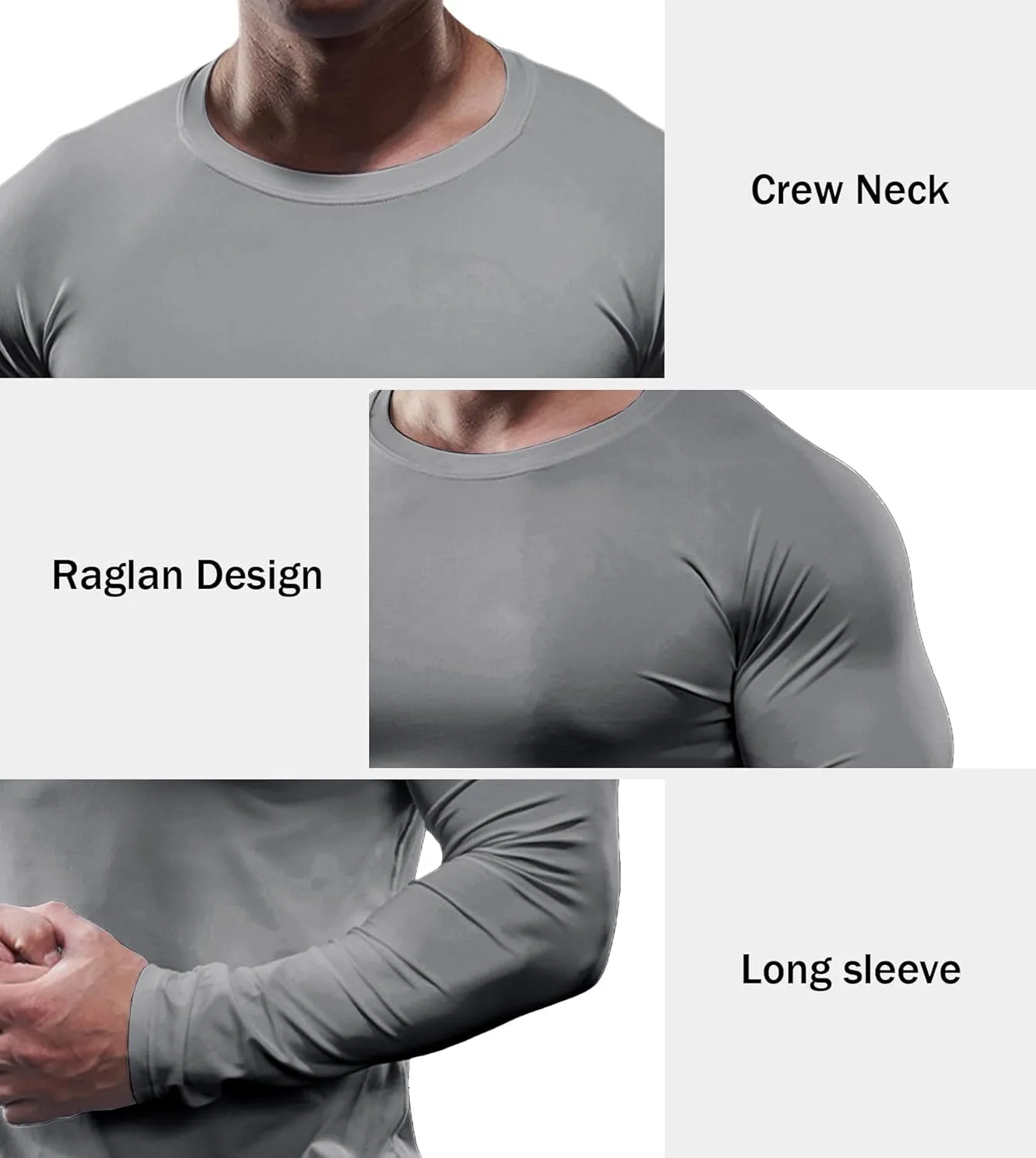 Fioboc Compression Shirts Active Crew Neck Tee Moisture Wicking Quick Dry Gym Running Shirts S-4XL